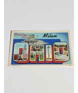 1947 Milan Ohio Large Letters letter linen postcard Edison First Day of ... - £5.63 GBP
