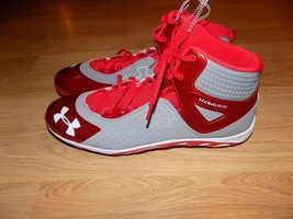 Men's Size 16 Under Armour Clutch Fit Metal Baseball Cleats Shoes Red Gray New - $48.00
