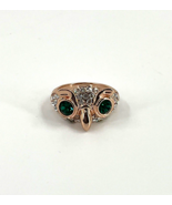 Owl Statement Ring Size 8 Green Eyes Rose Gold Tone Bird Lover Gift Luck... - £10.85 GBP