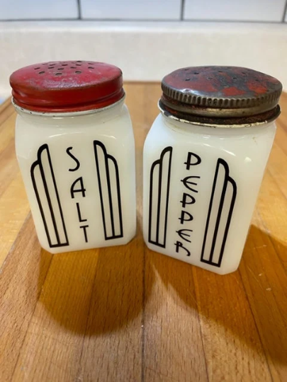 Vintage milk glass salt and pepper set with original lids  - $20.00