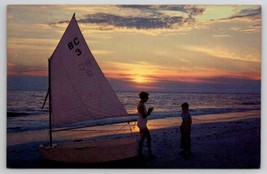 Sand And Sail At Sunset Beach Scene Postcard B47 - $3.95