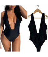 New Zaful Swimsuit Womens S High Cut Plunge Neck One Piece Sexy Black S - $39.25 CAD