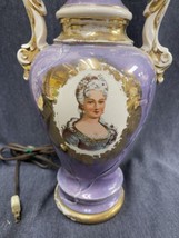 Vintage Violet Victorian Portrait Art Deco French Ceramic Urn Lamp Hollywood 26” - £30.03 GBP