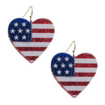 Patriotic Heart Flag Drop Dangle Earrings Acrylic - £10.75 GBP