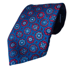 Cottage Product Men&#39;s 100% Silk Flower Shapes Blue Tie Made In India ETY - $12.39