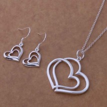 beautiful Fashion Wedding women silver plated  Heart Earring Necklace se... - £6.93 GBP