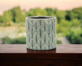 6&quot; Green Geometric Ceramic Indoor Outdoor Round Pot Planter - $1,134.41 MXN