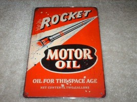 New &quot;ROCKET MOTOR OIL&quot; Tin Metal Sign Red White Black 8&quot; X 12&quot; - £19.74 GBP