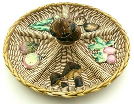 Vintage Tilso Pottery Vegetable Serving Plate Divided Majolica Basketweave - $36.37