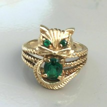 3Ct Oval &amp;Round Cut Simulated Emerald Engagement Cat Ring Gold Plated 925 Silver - £71.22 GBP