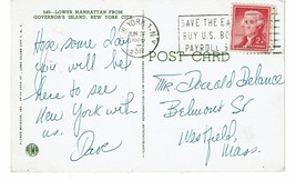 1956 Vintage Lower Manhattan view from Govenor&#39;s island NYC skyline Postcard - £1.54 GBP