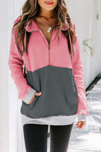 Pink Zipped Colorblock Sweatshirt with Pockets - £25.65 GBP