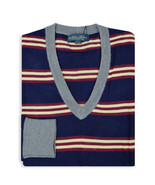 Brooks Brothers Mens Blue Striped Merino Wool V-Neck Sweater, Large L 83... - $100.88 CAD