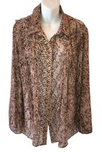 CHICOS Shirt Womens 2 Large Animal Print Blouse Semi Sheer Button Up Brown Fring - £13.81 GBP