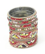 Indian Bangle Stack Jewelry Set of 6 Faux Diamonds Ruby 1-1/2&quot; Inside Dia - $13.73 CAD