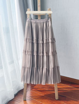 Pleated Tulle Skirt Black White Midi Length Custom Plus Size by Dressromantic image 6