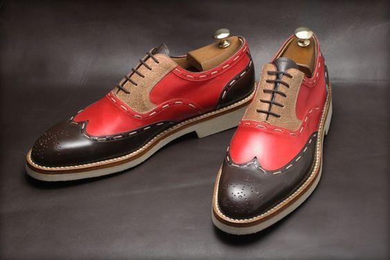 NEW Handmade Men's Black Red Beige Shoes, Men's Leather Suede Lace Up Wing Tip S