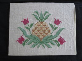 Vtg. Mounted PINEAPPLE HOSPITALITY DESIGN Cross Stitch PANEL - 10&quot; x 8&quot; - $12.00