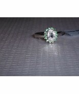 White Zircon Oval &amp; Rare Green Alexandrite Halo Ring, Silver, Size 7, 1.... - $185.25 CAD
