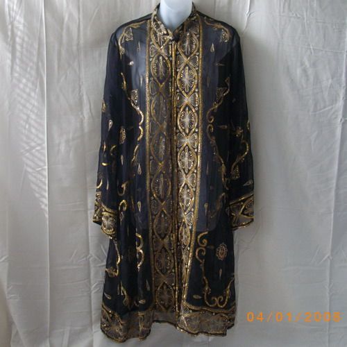 Sheer black coat jacket with embroidery and sequins from India