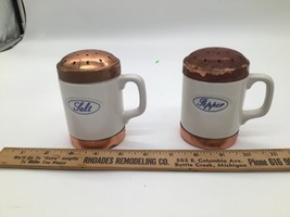 Vintage Baker Hart &amp; Stuart White Ceramic With Copper Tops Salt &amp; Pepper... - $185.34 MXN