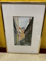 Vintage watercolor framed painting Prague street scene by Pat Rist (d 2023) - £75.36 GBP