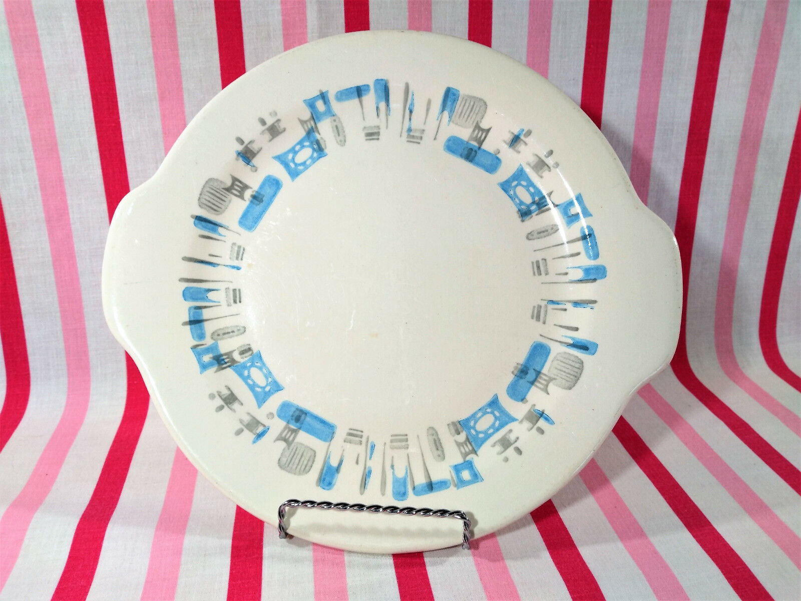 Primary image for VTG Blue Heaven Royal China Mid Century Atomic Handled Chop Platter Cake Plate