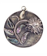 Vintage Mexico AE Black Mother of Pear Flower Pendant Set in Sterling Si... - $372.82 CAD