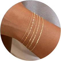 Gold Bracelets for Women, 14K Dainty Gold Plated Stackable Bracelets - £15.01 GBP
