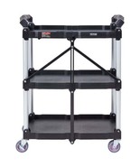 Foldable Utility Service Cart, 3 Shelf 165LBS Heavy Duty Plastic Rolling... - $109.71