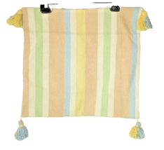 Multi-Color Striped Pillow Cover with Corner Tassels  17 x 17 inches New in Bag - £10.97 GBP