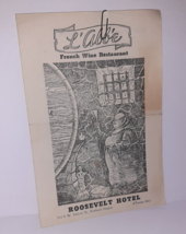 1940s L&#39;Abbe French Vine Restaurant Menu, Portland, Oregon Roosevelt Hotel - £11.87 GBP