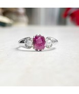 2.75CT Oval Cut Simulated Ruby 3-Stone Vintage Ring 14K White Gold Plate... - $112.19