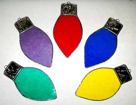 Christmas Bulb Stained Glass Ornaments Set of 5 - £43.86 GBP