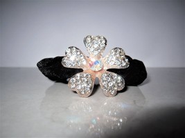 Flower shaped hair tie pony tail holder scrunchie with crystals - £7.15 GBP