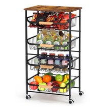 5 Tier Rolling Kitchen Storage Cart, Metal Snack Cart With Wheels, Kitch... - £72.65 GBP