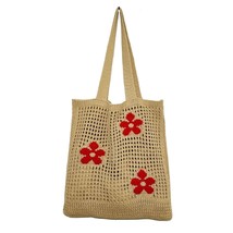 Summer Flower Handbag Women&#39;s   Bag Ins Large Capacity Shopping Tote Simple Wove - £50.77 GBP