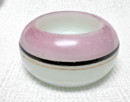 Beautiful Victorian Milk Glass w Soft Pink Blk Open Salt Dip Gold 2" W 1" T - $12.38