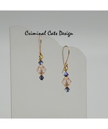 3 Pairs of Swarovski Earrings in Blue Zircon and Silk Xilion Shimmer hand made  - $29.00