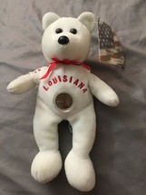 Louisiana State Bear With Coin 6” Tall Plush Bean Bag Bear With Tag - $5.70