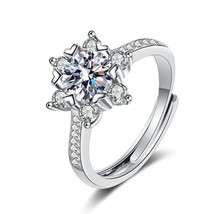 14K White Gold Finish Round Cut Moissanite Snowflake Adjustable Wedding Rings - £79.71 GBP