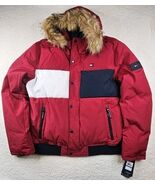 Tommy Hilfiger Mens Navy/White/Red Snorkel Faux Fur Hooded Jacket MSRP $325 - $148.49