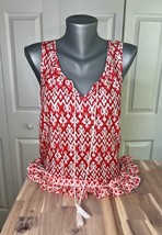 BeachLunchLounge Red and White Patterned Women&#39;s Boho Tank Top Ruffle Small S - £9.29 GBP