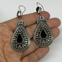 1pc, Handmade Turkmen Earring Tribal Jewelry Black Carnelian Teardrop Boho, B142 - £9.44 GBP