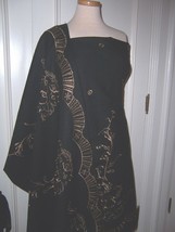 4yd Delightful Italian Designer Black Linen Wool Old Gold Embroidered Border - £100.44 GBP