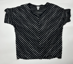 Chico’s Black White Stripe 100% Linen Top Short Sleeve Shirt Sz 3 - Extra Large - £15.39 GBP