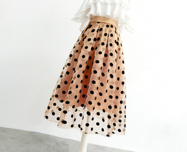 Summer Khaki Polka Dot Skirt Women Plus Size A-line Organza Midi Skirt image 6