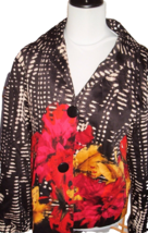 Chicos Bright floral Black &amp; White Jacket Sz 2 cotton spandex Mod Retro ... - $27.02