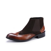 Men Brown Wing Tip Brogue Toe Chelsea Jumper Slip On Real Leather shoes US 7-16 - £125.33 GBP