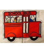 Vintage Red SCHOOL BUS Cut Sew Cotton Fabric Panel Stuffed Pillow w /Poc... - £10.26 GBP